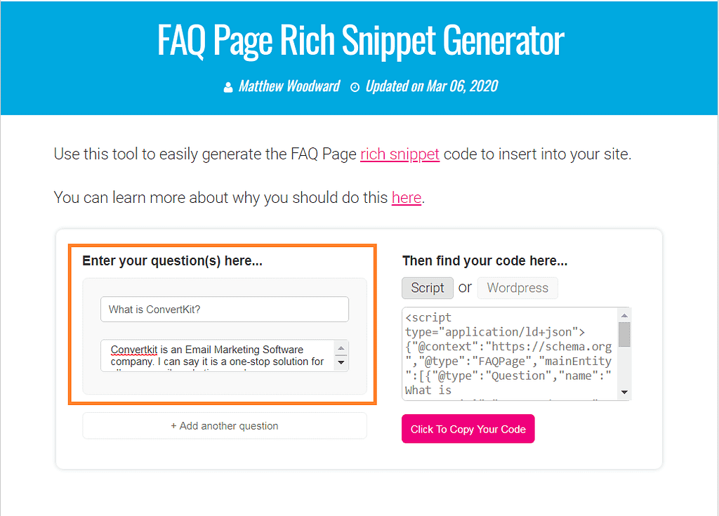 How to add FAQ Schema in WordPress or any Website? add all the question and answers in the tool