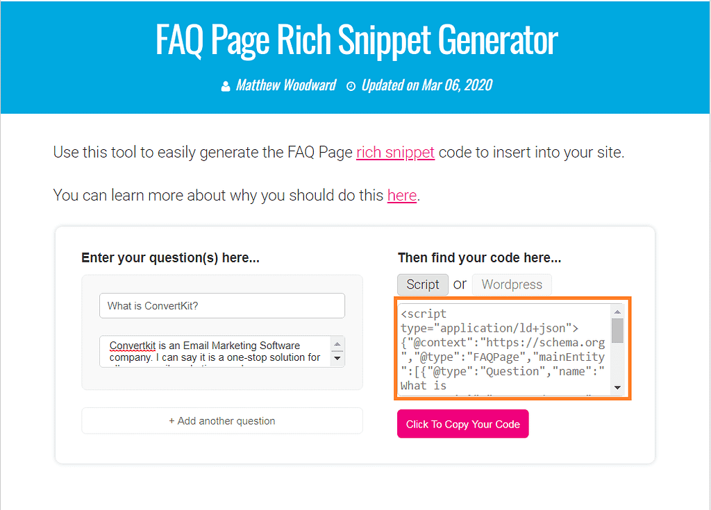 How to add FAQ Schema in WordPress or any Website? copy codes from the tool